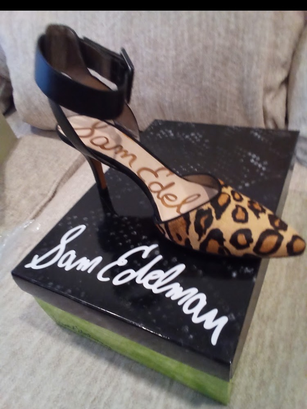 Sam Edelman Leopard-Print Pointed Toe Ankle-Strap Pump in Brown/Black